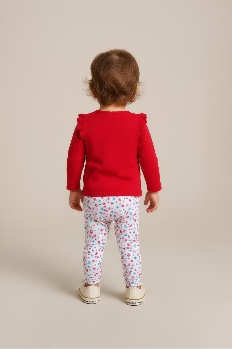 Clothe Funn Baby Girls Co-Ordinate Set, Full sleeve T-Shirts & Full Pant Red & White