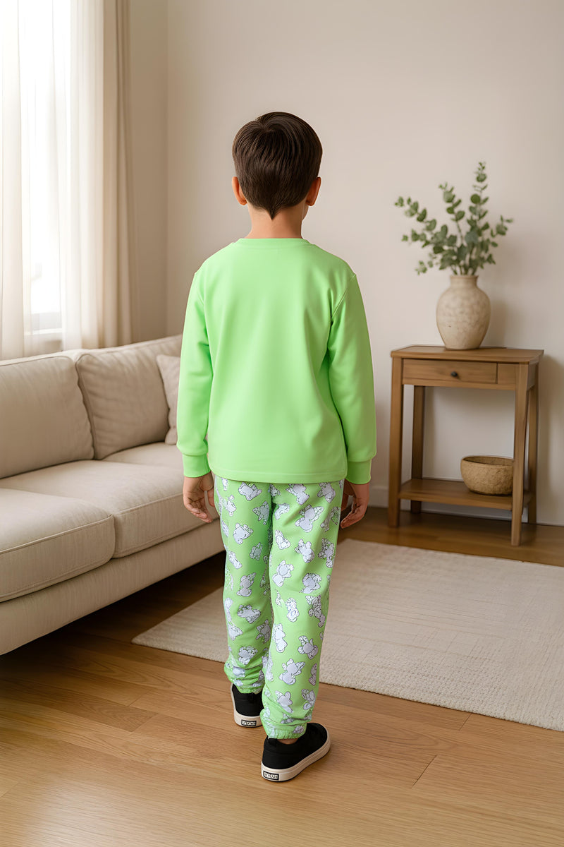 Clothe Funn Boys Cotton Night Wear Set , Light Green
