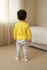 Clothe Funn Boys Cotton Night Wear Set , Gold & White AOP