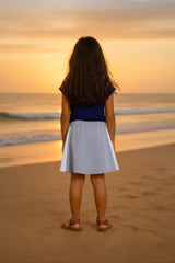 Clothe Funn Girls Chest Printed Frock, Navy & Ecru Mel