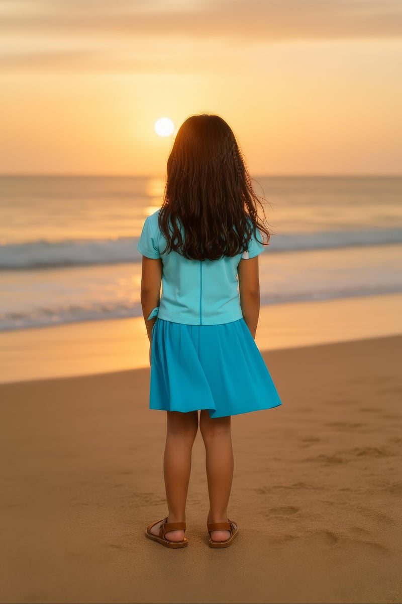 Clothe Fun Girls Fancy Textured Frock With Waist Knott, White & Mint