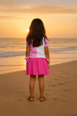 Clothe Fun Girls Fancy Textured Frock With Waist Knott, White & Pink