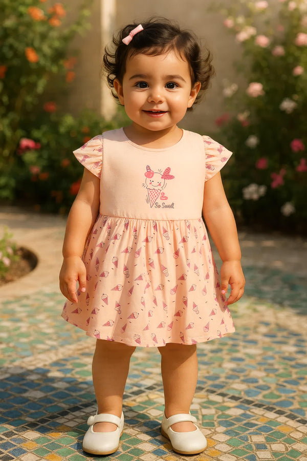 Clothe Funn Baby Girls Frock With Bloomer, Light Peach