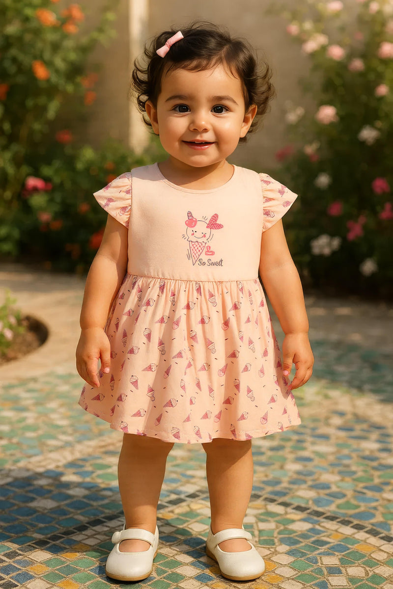 Clothe Funn Baby Girls Frock With Bloomer, Light Peach