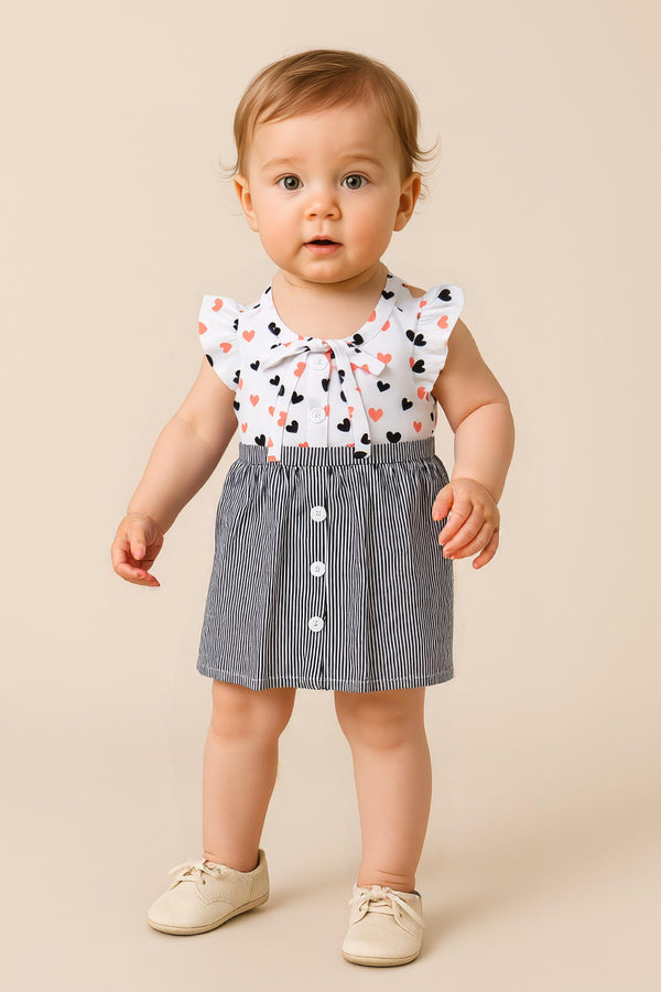 Clothe Funn New Born Baby Girl's Dress, Black Stripes