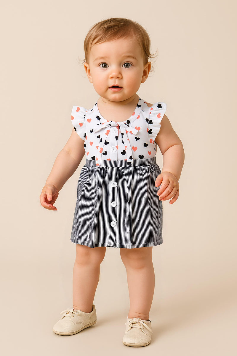 Clothe Funn New Born Baby Girl's Dress, Black Stripes