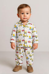 Clothe Funn Boys Cotton Night Suit Set , White