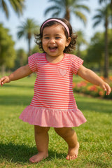 Clothe Funn Baby Girls Frock With Bloomer,Off white/Peach