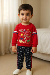Clothe Funn Baby Boys Co-Ordinate Set, Full Sleeve T-Shirts & Full Pant, Red & Navy