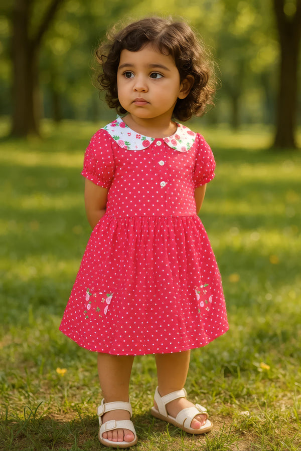 Clothe Funn New Born Baby Girl's Dress, Coral AOP