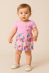 Clothe Funn Baby Girl's Fancy Dress, Pink AOP