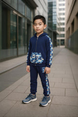 Clothe Funn Boys Full Sleeve Jacket & Track Pant Set, Navy