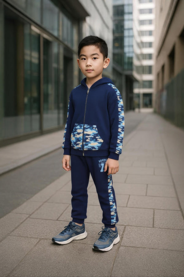 Clothe Funn Boys Full Sleeve Jacket & Track Pant Set, Navy