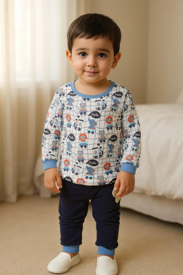 Clothe Funn Baby Boys Co-Ordinate Set, Full Sleeve T-Shirts & Full Pant, Off white & Black