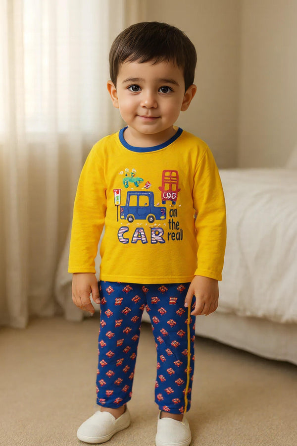 Clothe Funn Baby Boys Co-Ordinate Set, Full Sleeve T-Shirts & Full Pant, Gold & Royal