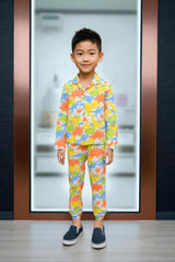 Clothe Funn Boys Cotton Night Suit Set, Orange