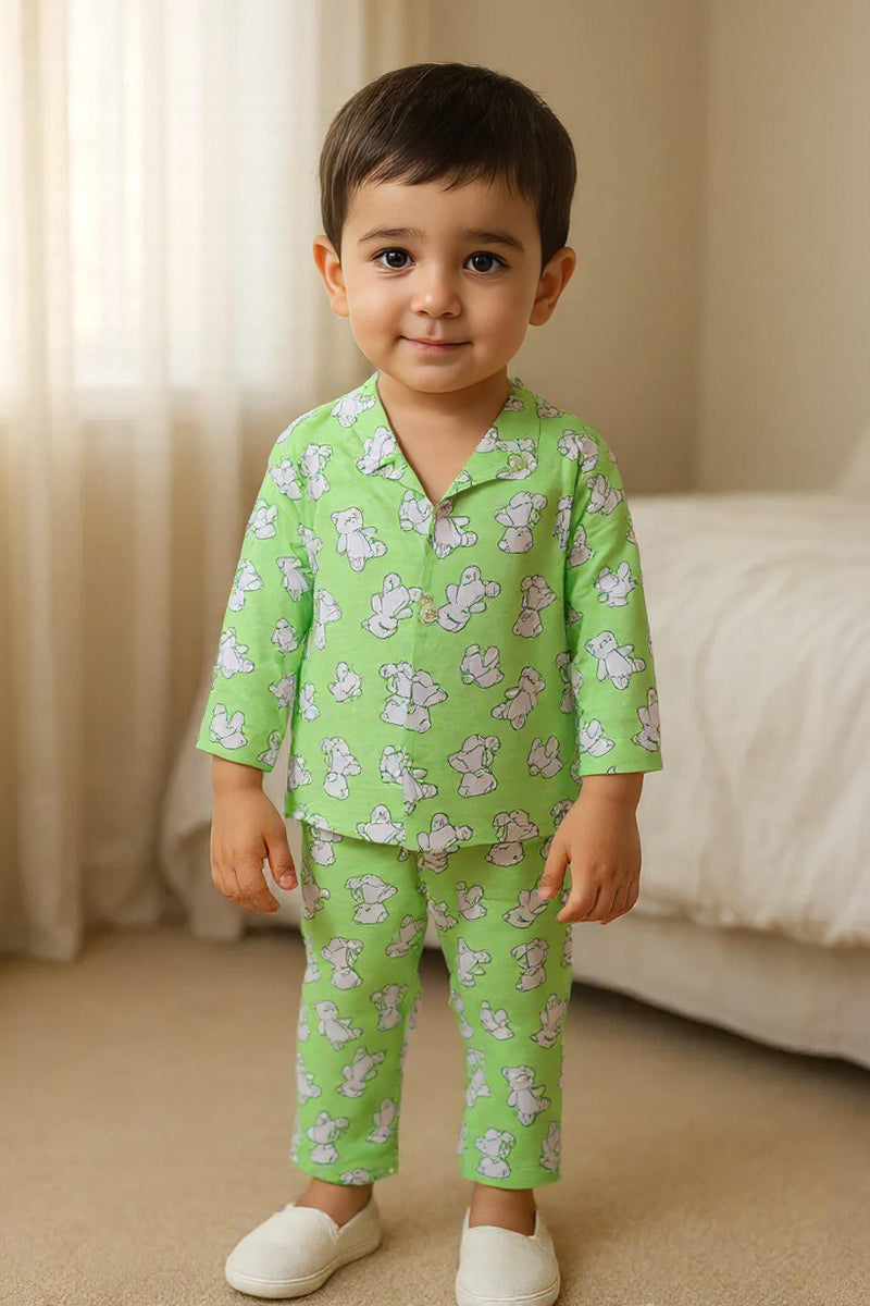 Clothe Funn Boys Cotton Night Suit Set , Light Green