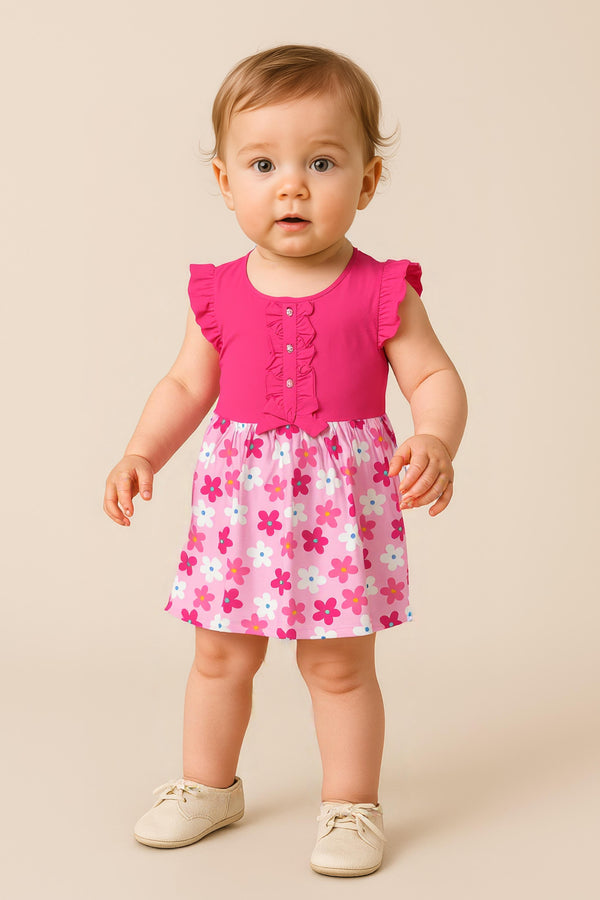 Clothe Funn New Born Baby Girl's Dress, Pink AOP