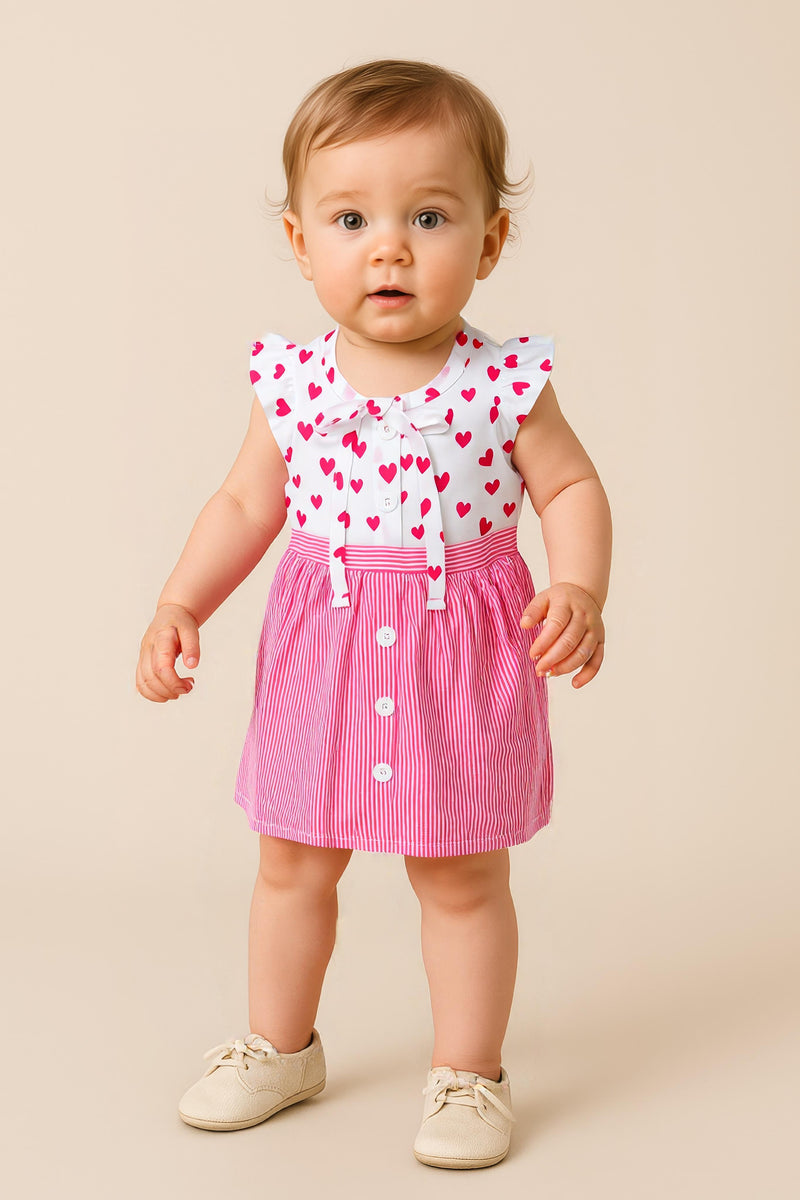 Clothe Funn New Born Baby Girl's Dress, Pink Stripes