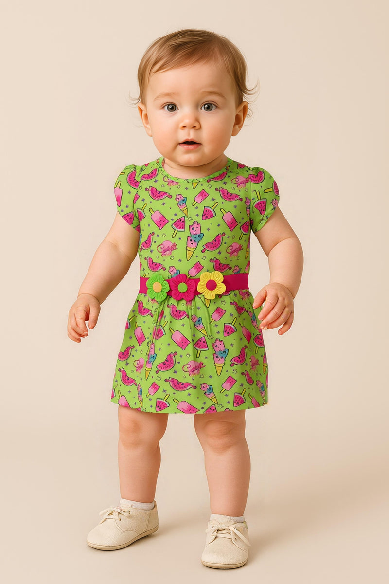 Clothe Funn Baby Girl's Fancy Dress, Green AOP
