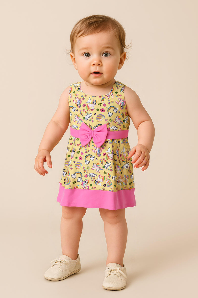 Clothe Funn Baby Girl's Fancy Dress, Yellow/Pink