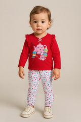 Clothe Funn Baby Girls Co-Ordinate Set, Full sleeve T-Shirts & Full Pant Red & White