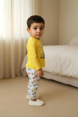 Clothe Funn Boys Cotton Night Wear Set , Gold & White AOP