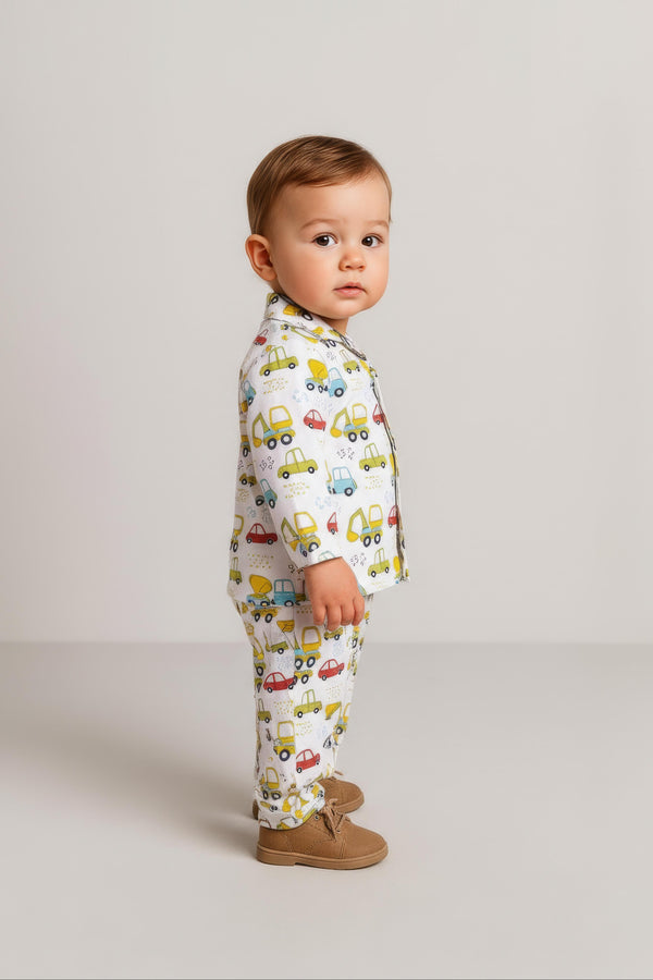 Clothe Funn Boys Cotton Night Suit Set , White