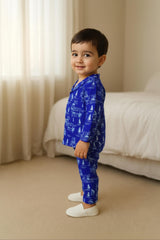 Clothe Funn Boys Cotton Night Suit Set , Royal Blue