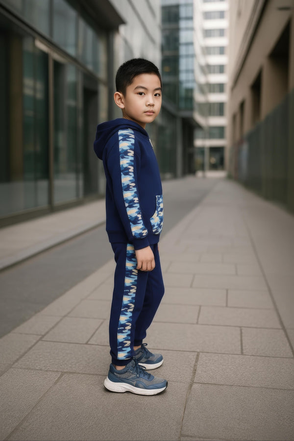 Clothe Funn Boys Full Sleeve Jacket & Track Pant Set, Navy