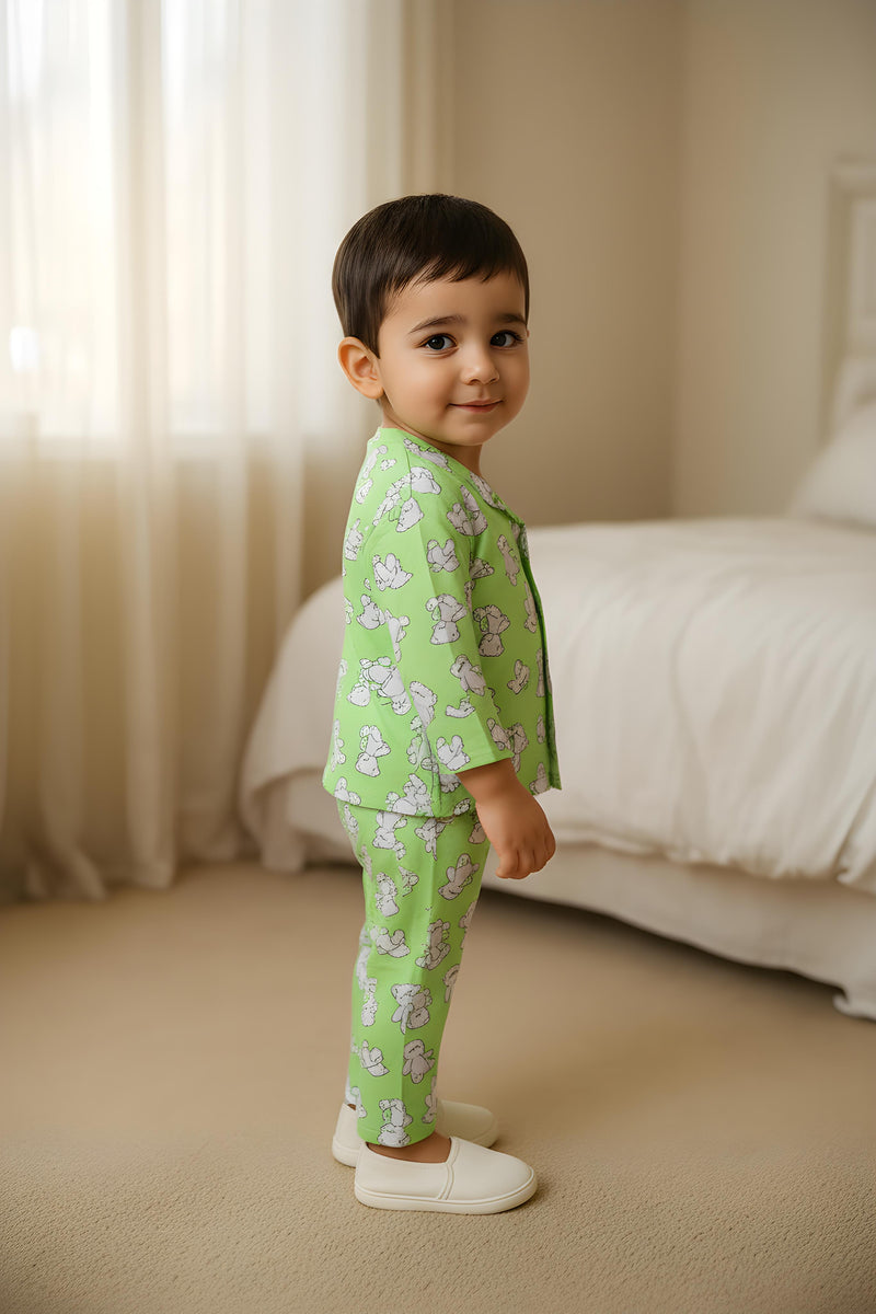 Clothe Funn Boys Cotton Night Suit Set , Light Green