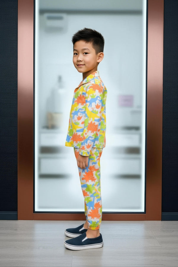 Clothe Funn Boys Cotton Night Suit Set, Orange