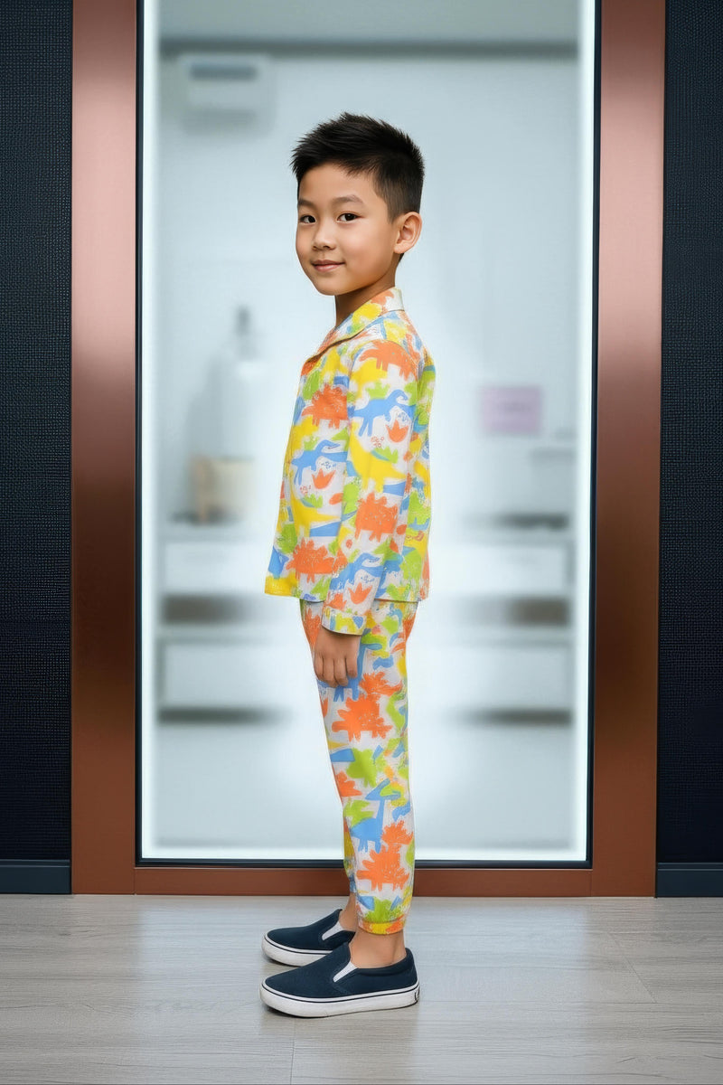 Clothe Funn Boys Cotton Night Suit Set, Orange