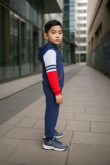 Clothe Funn Boys Full Sleeve Jacket & Track Pant Set, Navy/Red