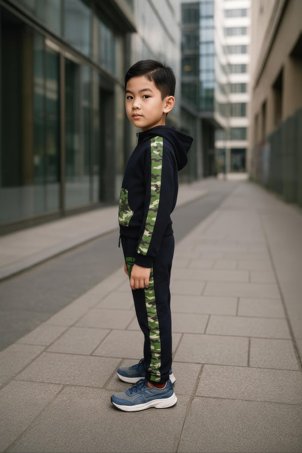 Clothe Funn Boys Full Sleeve Jacket & Track Pant Set, Black