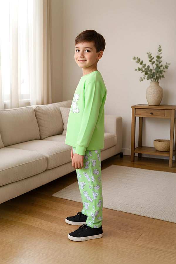 Clothe Funn Boys Cotton Night Wear Set , Light Green