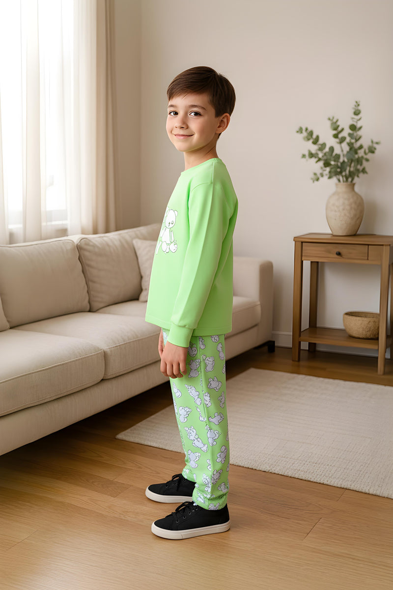 Clothe Funn Boys Cotton Night Wear Set , Light Green