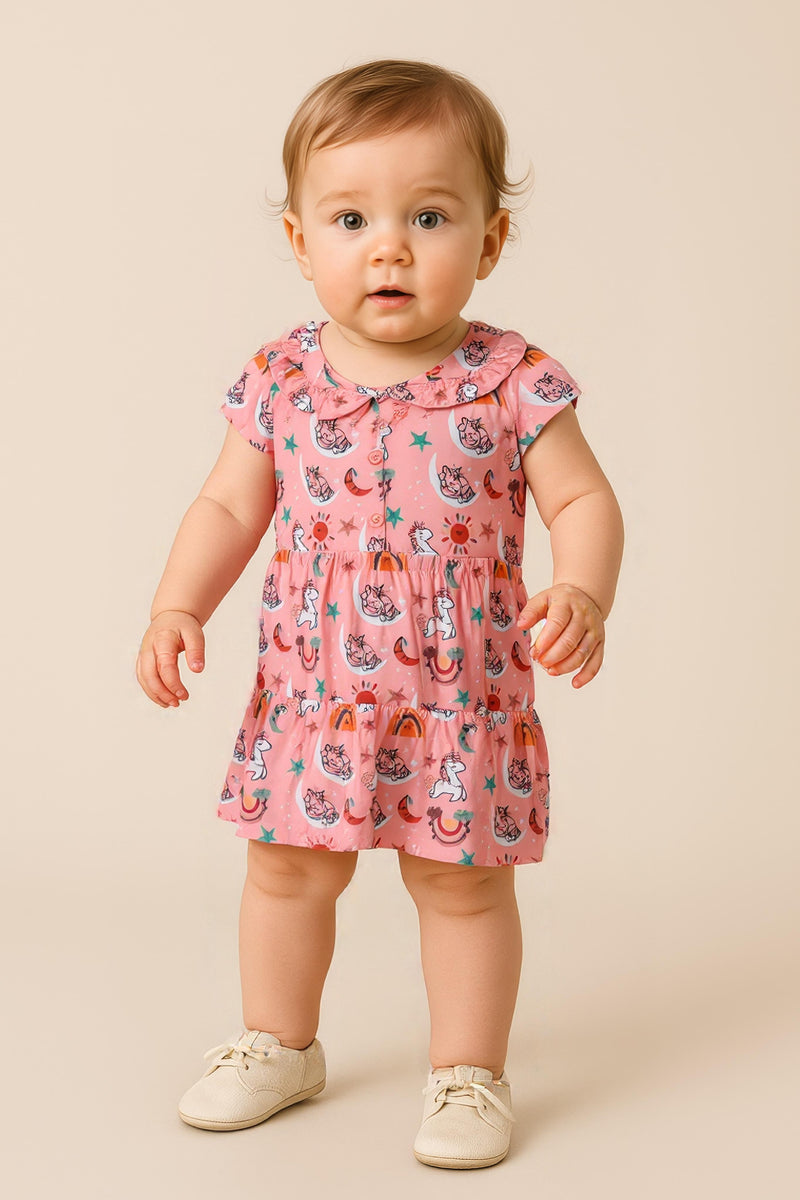 Clothe Funn Baby Girl's Fancy Dress, Peach AOP