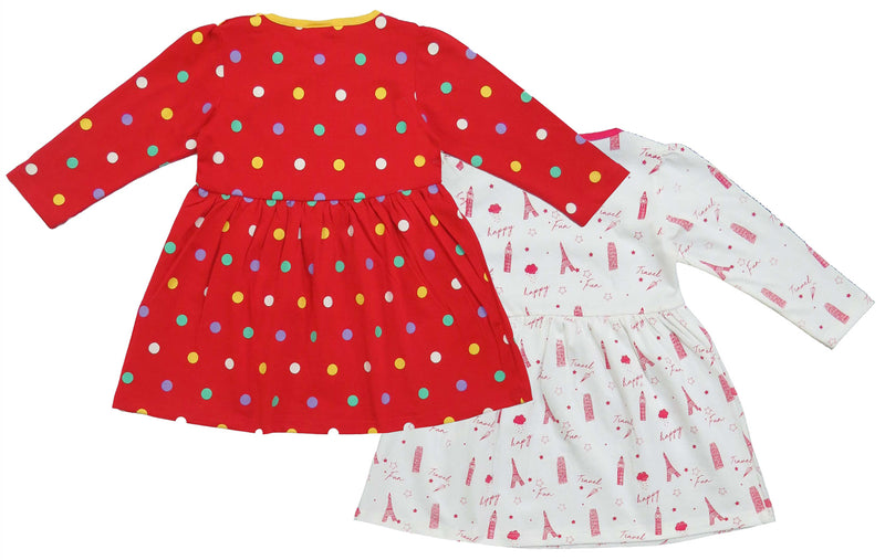 Clothe Funn Baby Girls Full Sleeves Dress, Red & Off white