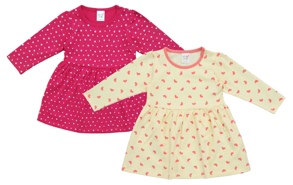 Clothe Funn Baby Girls Full Sleeves Dress, Fuschia & Lemon