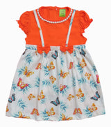 Clothe funn New Born Baby Girl's Trendy Dress With Lace, Orange/White