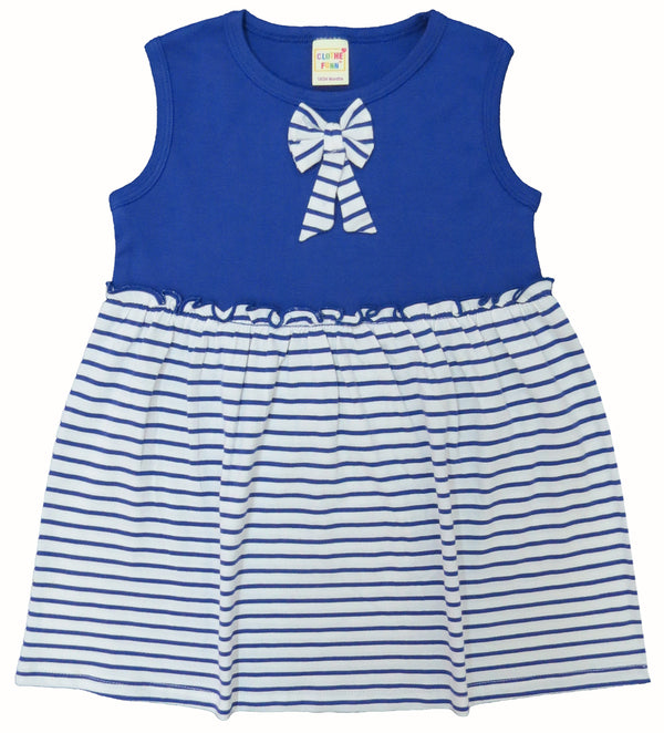 Clothe Funn New Born Baby Girls Dress, Royal Blue Stripes