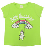 Clothe Funn Girls Printed Cotton Half Sleeves T-Shirt & Full Pant Nightwear Set, Neon Green & Yellow