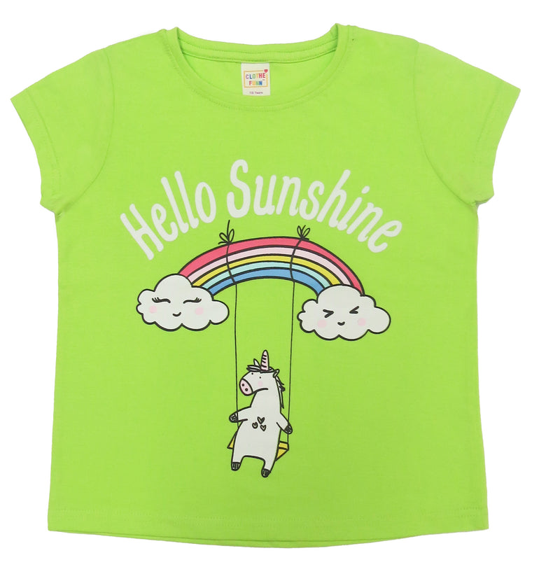 Clothe Funn Girls Printed Cotton Half Sleeves T-Shirt & Full Pant Nightwear Set, Neon Green & Yellow