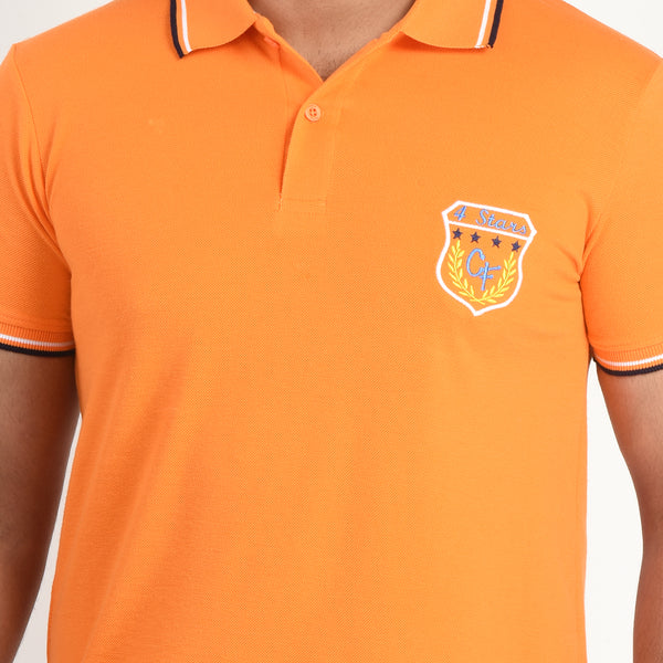 Clothe Funn Mens Polo T-Shirt Embroidery, Orange