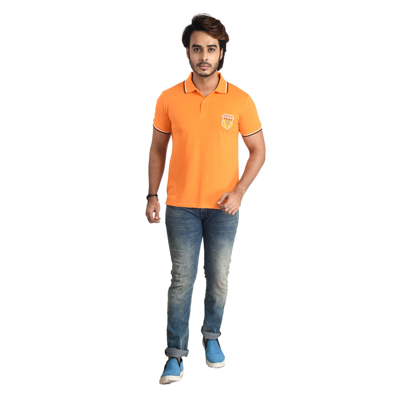 Clothe Funn Mens Polo T-Shirt Embroidery, Orange