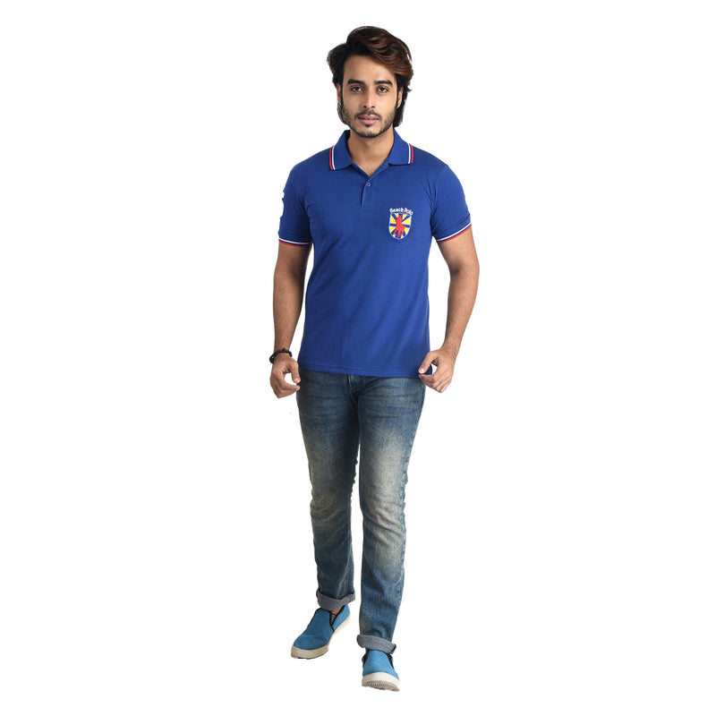 Clothe Funn Mens Polo T-Shirt Embroidery, Royal