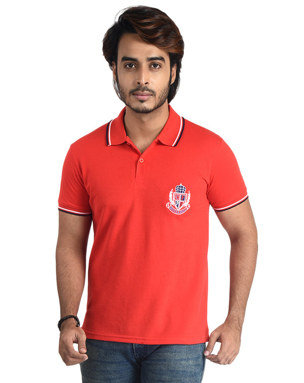 Clothe Funn Mens Polo T-Shirt Embroidery, Red