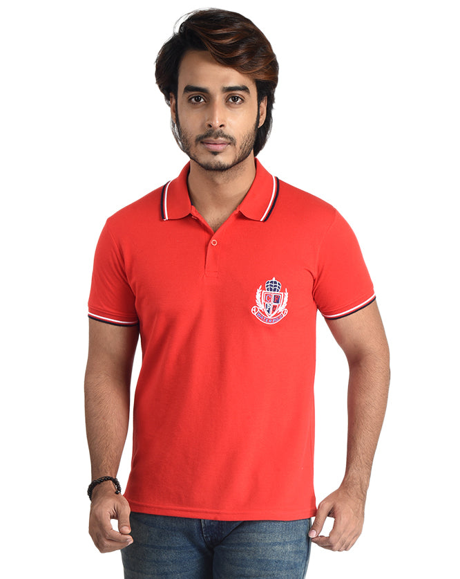 Clothe Funn Mens Polo T-Shirt Embroidery, Red