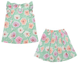 Clothe Funn Girls Co-Ord Set, Skirts Set, Mint AOP